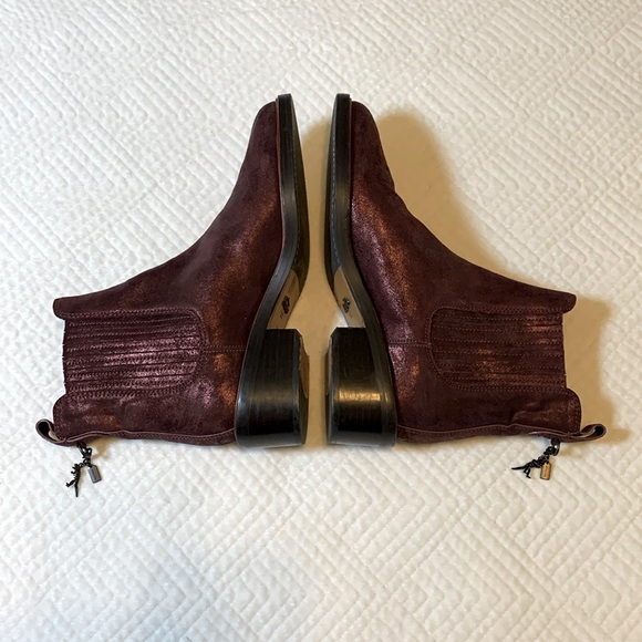 Coach Bowery Chelsea Boot Maroon Glitter Suede Western Leather Women’s Size 8.5 - Picture 6 of 16